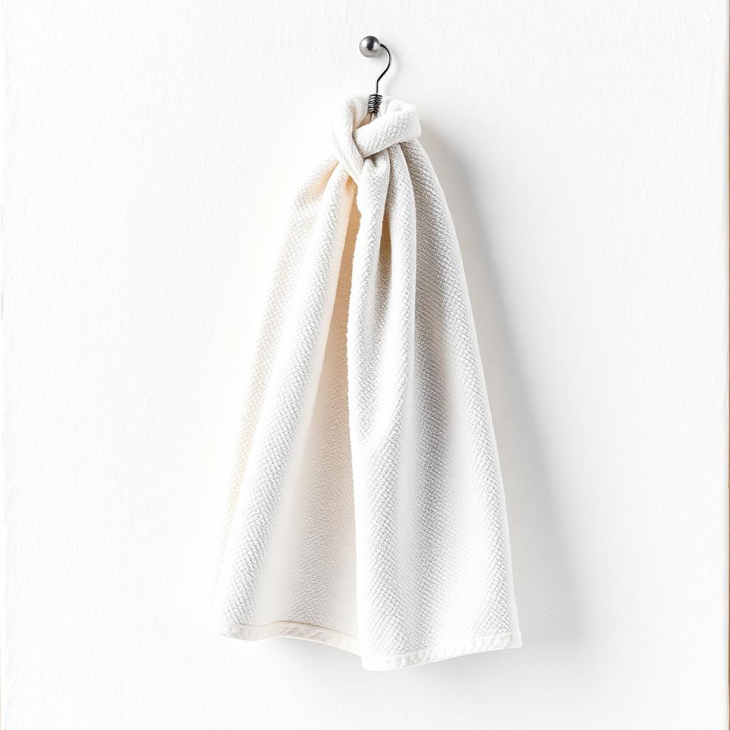 White locker-room towel tied like a superhero cape, hanging on a hook